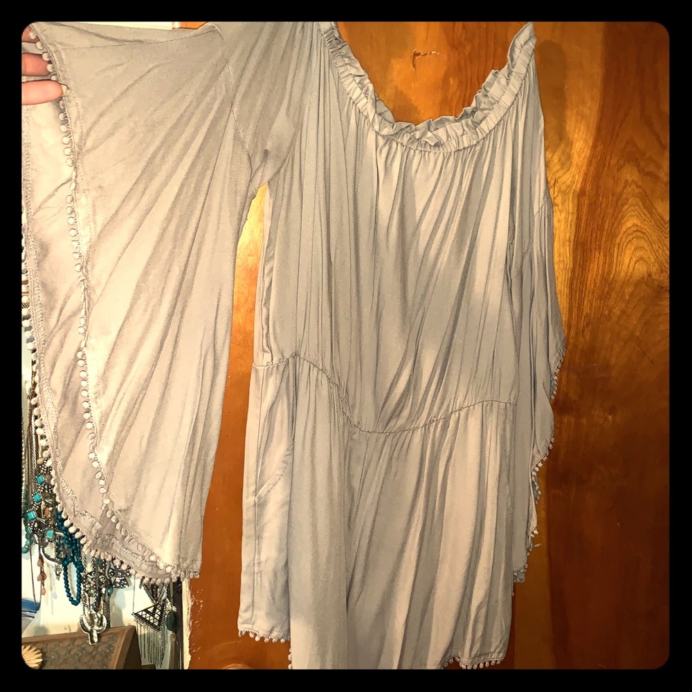 Grey off the shoulder bell sleeve romper